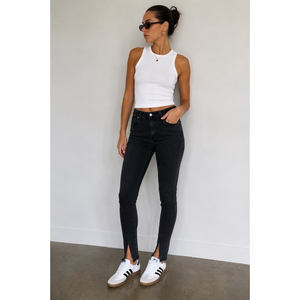 Abercrombie‎ & Fitch Curve Love High Rise Skinny Jeans Black Split Hem 28 6R